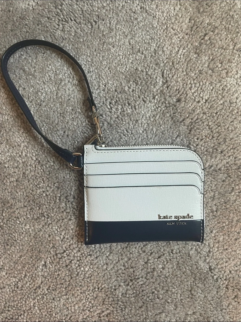 Kate Spade White and Navy Leather Wristlet Card Holder